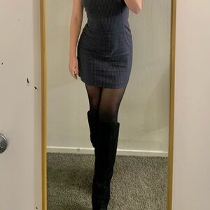 Chic Black Ribbed Mini Dress